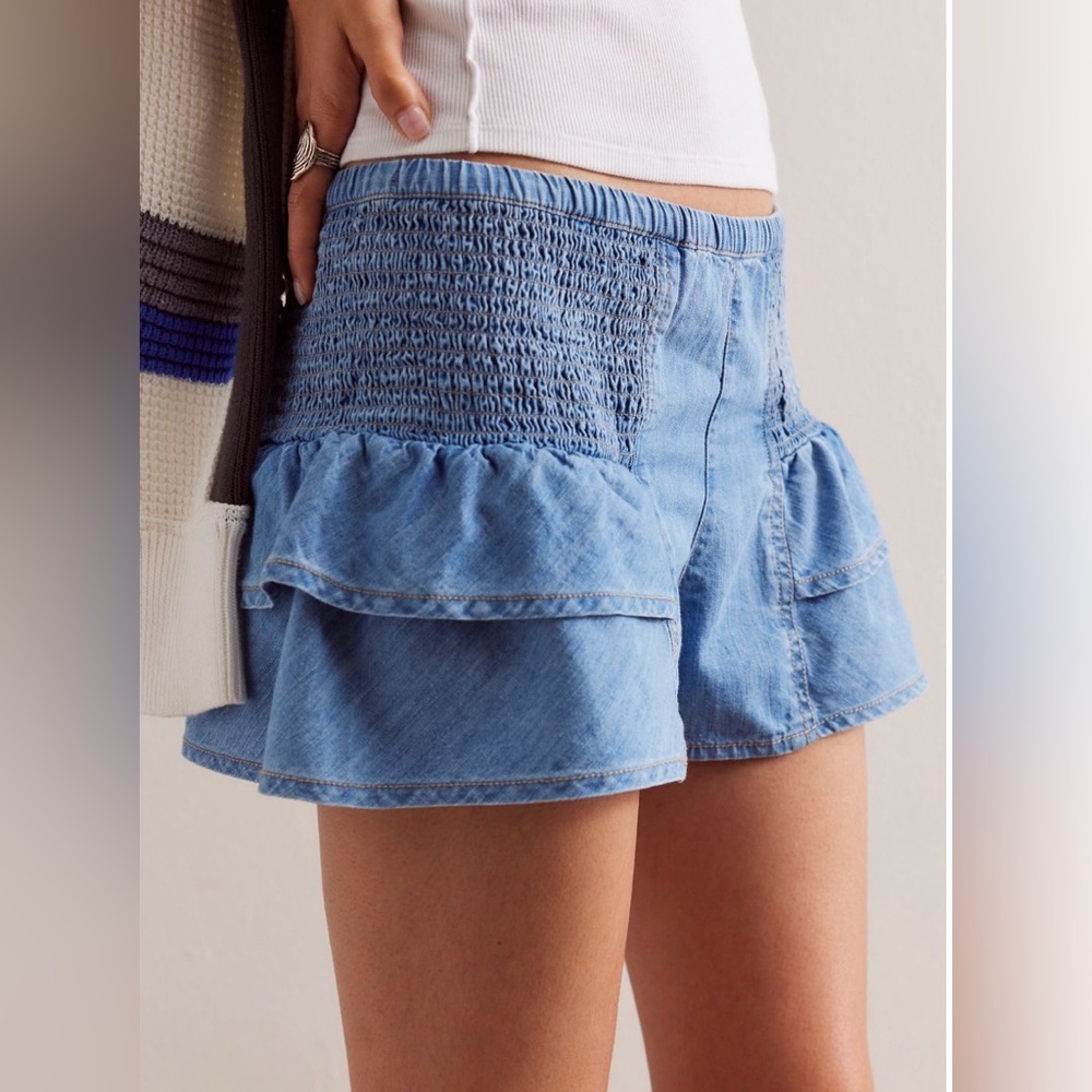 Free People We The Free Alani Pull-on Chambray Shorts NWT🔖